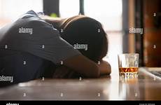 drunk sleeping stock woman bar alamy asleep girl young whiskey counter glass near