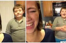 sister brother younger her shocked boy his reaction films parents letting rip stunt expecting pulled huge