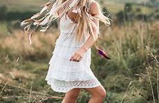 hippie blonde girl beautiful nature fashion boho field summer dress style preview