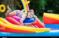 pool kids playing alamy inflatable children swim splash stock baby