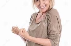 woman making fist older her blond powerful gesture isolated preview