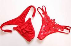 thong thongs lovers lace 2pcs temptation rise valentine transparent low gift men sexy set hollow tie embroidery