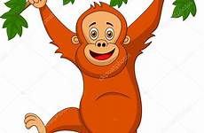 cartoon orangutan cute hanging tree porno monkey branch stock baby illustration animal