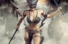 female fierce warriors barbarian armed stock depositphotos