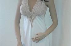 vintage nightgown nightgowns sheer sexy thru lingerie nylon hollywood vtg tan cream lace back