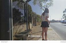 bus waiting stop girl young staying phone lonely smart stock video blue footage