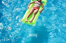 pool raft girl inflatable floating swimming stock alamy