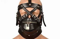 gimp leather mask slave harness bandage hood head lockable pu riding fancy classic quality high