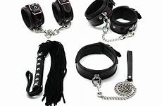 sex leather restraint toys kit cuffs collar whip ankle genuine hand