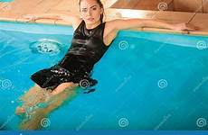relaxing seductive poolside woman water alluring pool swimming preview