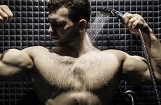 muscles wet shower muscle flexing