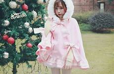 japanese cape coat hooded lolita woolen bow warm sweet winter female christmas red