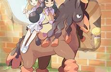 mudsdale sun moon hapu pokémon zerochan pokemon fanart lillie pixiv gumshoos may anime riding handwear purple horseback