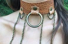 collar slave leather bdsm women female brown etsy chain bondage ring custom