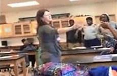 teacher classroom stuck her fight middle shows shocking helping down school caught girls students helpless camera high fighting link florida