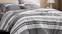 Bedsure Twin Comforter Set - 5 Pieces Grey White Striped Bedding Sets Twin Bed in A Bag with Comforters Twin Size, Sheets, Pillowcase & Sham, Bed Sets