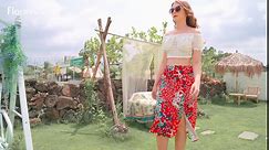 Floerns Women's Boho Floral High Waist Split A Line Midi Skirt Multi L