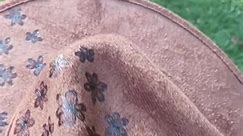 Hand Burned Brown Wide Brim Hat for Women, Tiny Flowers Design on Top of Brim and Under Brim