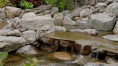 River with rocks in Japanese garden in Krasnodar. Traditional asian park