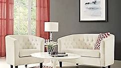 Modway Prospect Performance Velvet Upholstered Contemporary Modern 2-Piece Loveseat and Armchair Furniture Set in Ivory