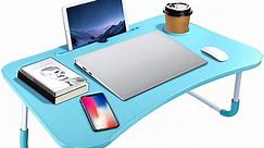 Livhil Lap Desk Laptop Stand for Bed Table, Fordable Lap Table with Cup Breakfast Bed Tray Tables for Eating in Bed Desk (Blue)