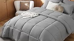 Bedsure Twin Comforter Set - 5 Pieces Solid Twin Bed in a Bag, Twin Bed Set Grey with Quilted Warm Fluffy Comforters, Sheets, Pillowcase & Sham