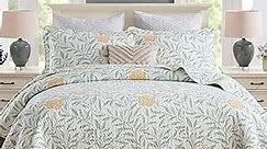 Queen Comforter Set for Bed Floral Quilt Queen size-100% Cotton Yellow,Green,sage Bedspreads (90 * 98 Inch) with 2 Pillow Shams, Lightweight Garden Bedding Spring and Summer Style.