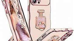 Silverback for iPhone 15 Pro Case with Stand, Rotatable Ring & Mirror Kickstand, Women Girls Bling Luxury Wave Frame Phone Case for iPhone 15 Pro, Pink