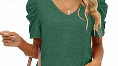 UVN V Neck T Shirts for Women Summer Short Sleeve Tunic Tops Casual Dressy Blouses Flowy Shirt