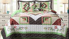 Queen Size Quilt Set - Lightweight Bedspread Queen Size (90 x 98 Inch) - Comfortable Farmhouse Floral Queen Quilt Bedding Sets for Bed Decorations - All Seasons, 3 Pieces - Green