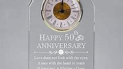 50th Wedding Anniversary Glass Clock Gifts for Parents, 50 Years of Marriage Quartz Clock Gifts for Couple, Happy 50th Golden Anniversary Clock Decoration