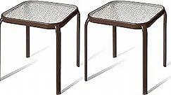 Bronze Metal Outdoor Side Table with Tempered Glass Top Set of 2 – Elegant Small 16" Square Patio Table – Durable Weather-Resistant Coffee Bistro Accent End Table for Outside and Garden