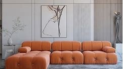 Modern Orange Velvet Upholstered Large Modular Sectional Sofa - Bed Bath & Beyond - 34850908