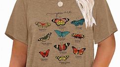 XCHQRTI Butterfly Plus Size Women Shirt Graphic Floral T-Shirts Inspirational Short Sleeve Top