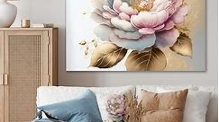 Designart 'Pink And Gold Camellia Flower I' Floral & Botanical Canvas Wall Art - Bed Bath & Beyond - 37304888
