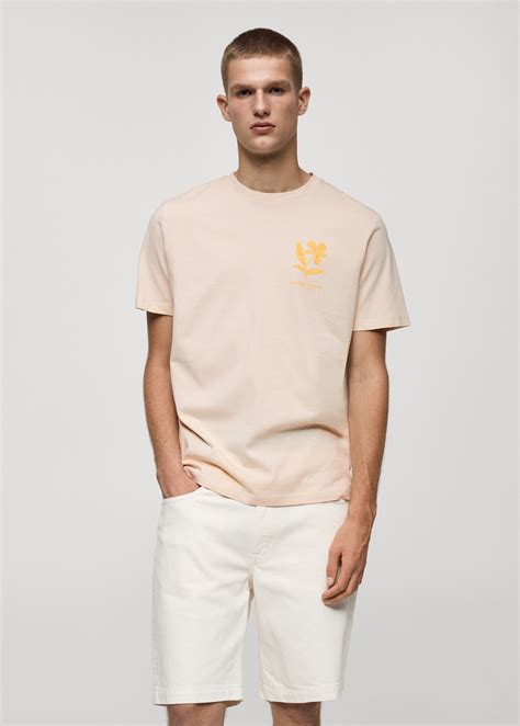 T-shirt 100 % coton imprimé poitrine - Homme | MANGO Canada