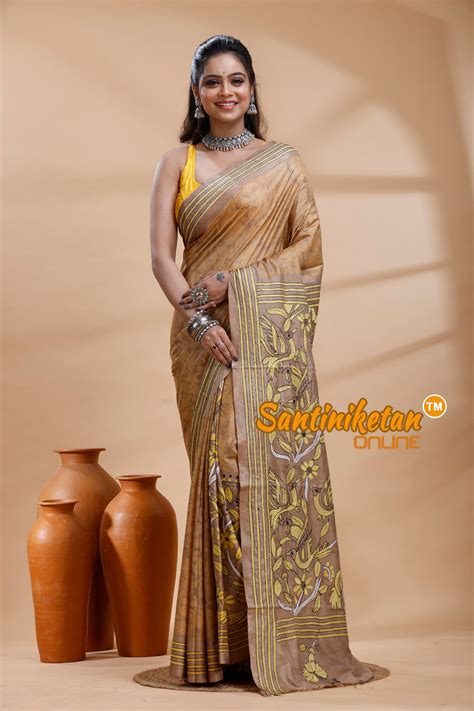 Bangalore Silk Batik Kantha Stitch Saree - Santiniketan Online