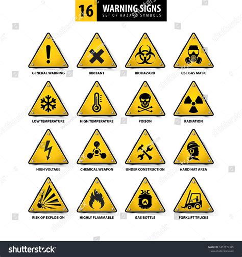 Risk assessments describe how to reduce the risk of harm when carrying out an experiment. set of warning signs, collection of hazard symbols, 16 ...