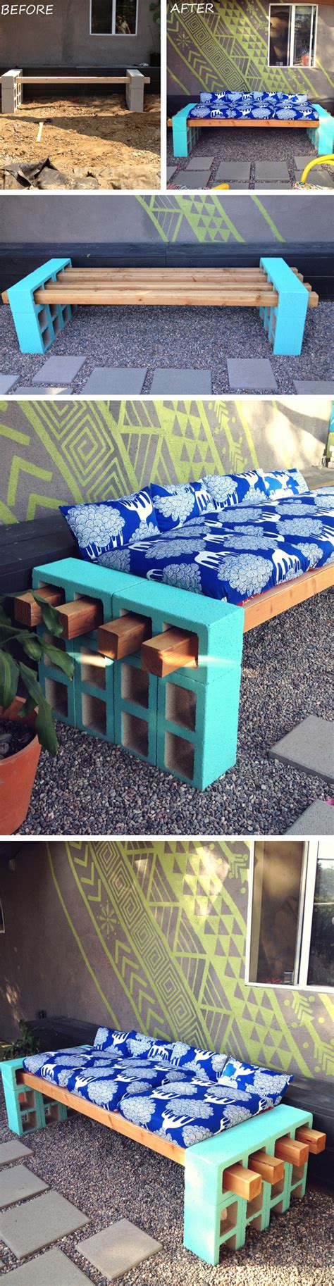 Easy outdoor cinder block benches: Awesome DIY Inspiration: DIY Cement Block Bench - A ...