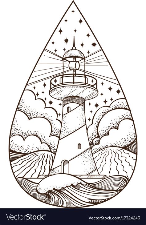 Lighthouses have fascinated small children over a long period of time; Lighthouse contour for logo emblem coloring page Vector Image