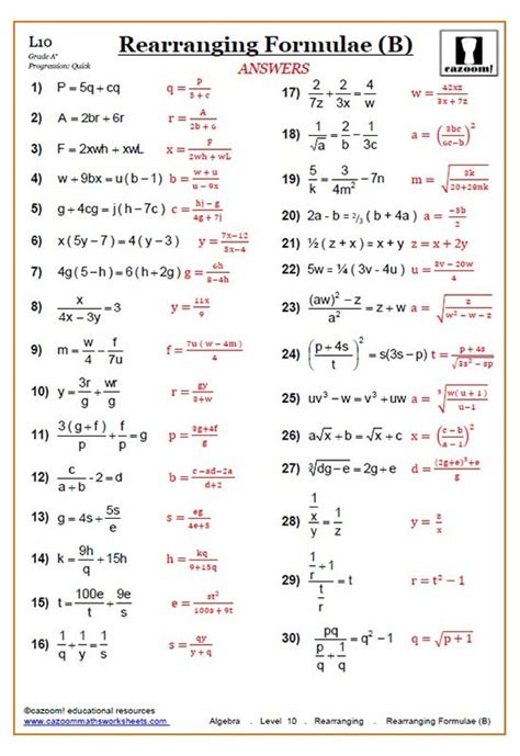 So you're working on a math problem and you have the correct formula. Rearranging Equations (Worksheets) | Cazoom Maths