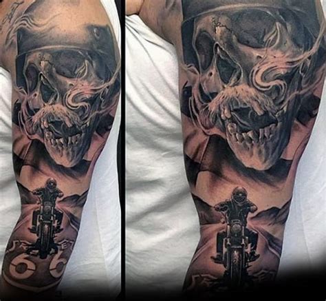 The placement, the size and the coloring of this biker tattoo design is almost perfect. 90 Harley Davidson Tattoos For Men - Manly Motorcycle Designs