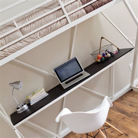 The raised bed provides a private sleeping and hangout place, while the open bottom can be used for play, study or extra storage. Modern Twin size Bunk Bed Loft with Desk in White Metal Finish
