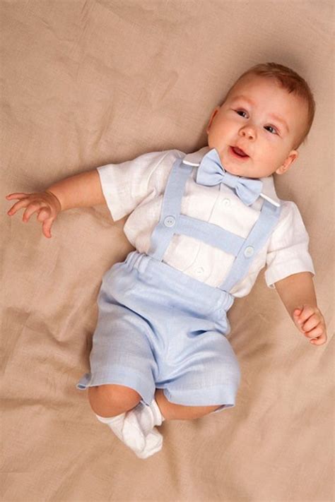 Planejando o batizado do seu bebê? Baby boy linen suit Ring bearer outfit Boy baptism shorts ...