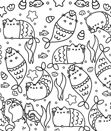 This adorable comic character, pusheen the cat does all kinds of wonderful things. Pusheen | Pusheen coloring pages, Mermaid coloring pages ...