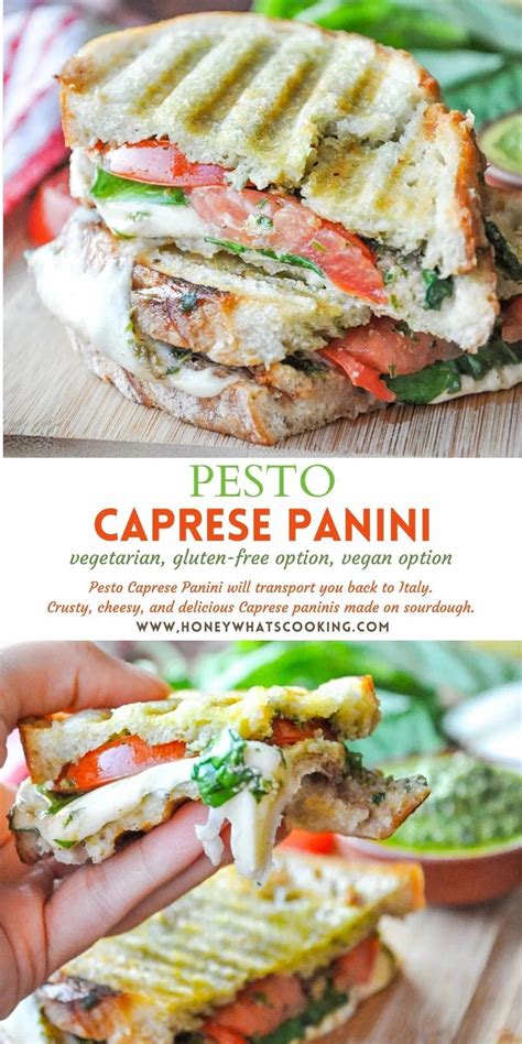 Heat panini until bread is crispy and all the ingredients are hot. Pesto Caprese Panini (vegetarian, gluten-free option) - Honey, Whats Cooking | Recipe | Pesto ...