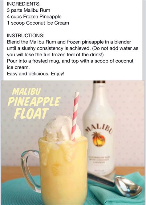 Garnish with lime.ingredients1 part malibu rumcola1 wedge. Malibu Pineapple Float | Malibu pineapple, Smoothie drinks ...