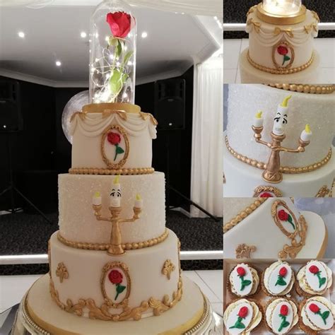 3 tier Beauty and the Beast wedding cake with glass dome ...