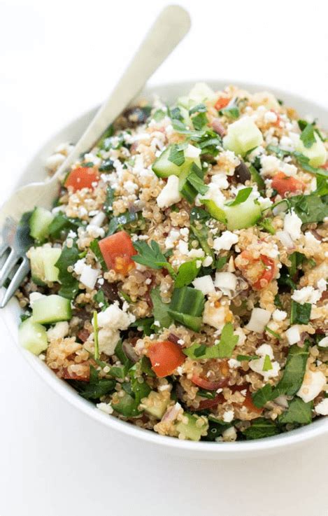 It was a great quinoa salad i used low sodium chicken broth instead of water add red & green peppers w/the cucumber and follow the recipe my son made an omelete and stuffed it w/ the salad. Greek Kale Quinoa Salad - packed with nutrients and low in ...