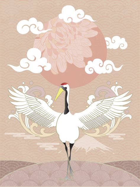 japanese-crane-wingspan-with-sun-in-2021-japanese-inspired-art,-japanese-crane,-japanese